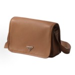 PRADA brand metal logo single-shoulder bag in brown for women
